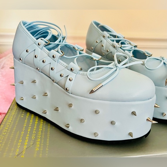NIB Size 7 Dolls Kill KOI Footwear Zorina Lace Up Platform Ballet Shoes in Blue - Picture 2 of 13